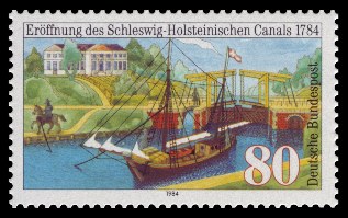 Briefmarke der Deutschen Bundespost zum 200. Jahrestag der Eröffnung des Schleswig-Holsteinischen Kanals
